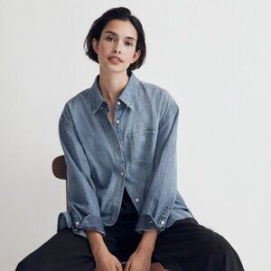 MADEWELL Denim Button-Down Collar Oversized Shirt Emmel Wash XXS